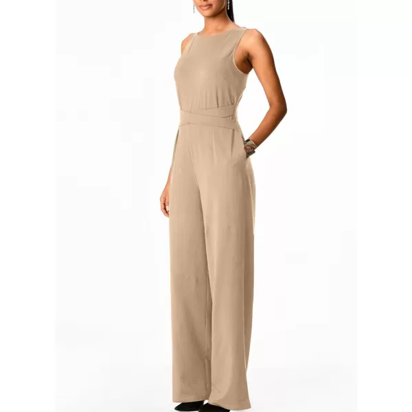 Happy Sailed Jumpsuits for Women Sleeveless Crewneck Cross Waist Wide Leg Long Pants Romper Dressy Business Casual Outfits
