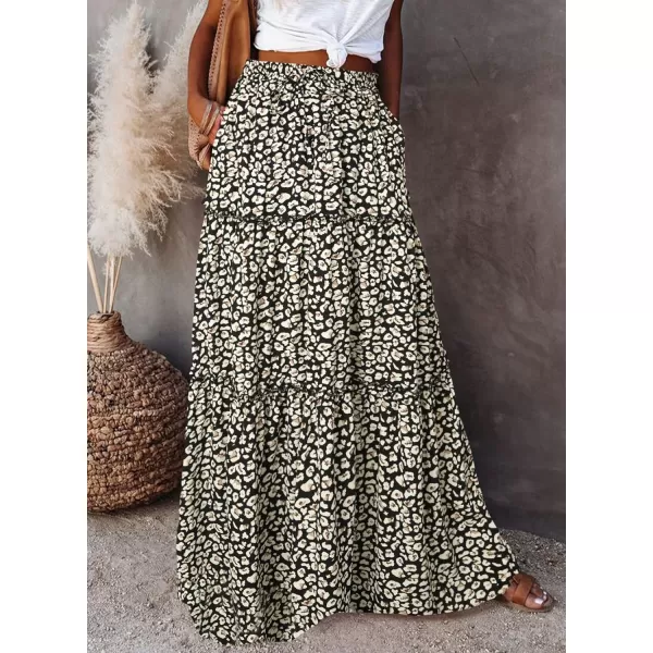 Happy Sailed Womens Floral Print Boho Maxi Skirt Elastic High Waist Pleated Ruffle Flowy Long Skirts S-XL