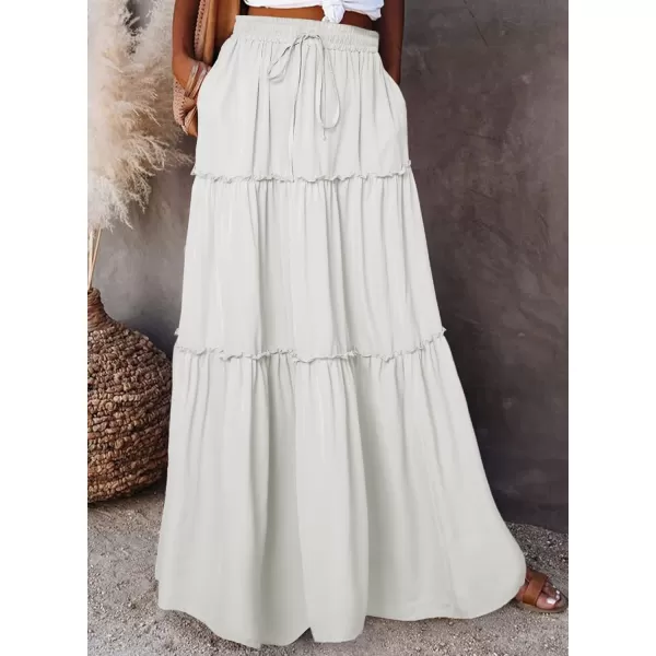 Happy Sailed Womens Floral Print Boho Maxi Skirt Elastic High Waist Pleated Ruffle Flowy Long Skirts S-XL