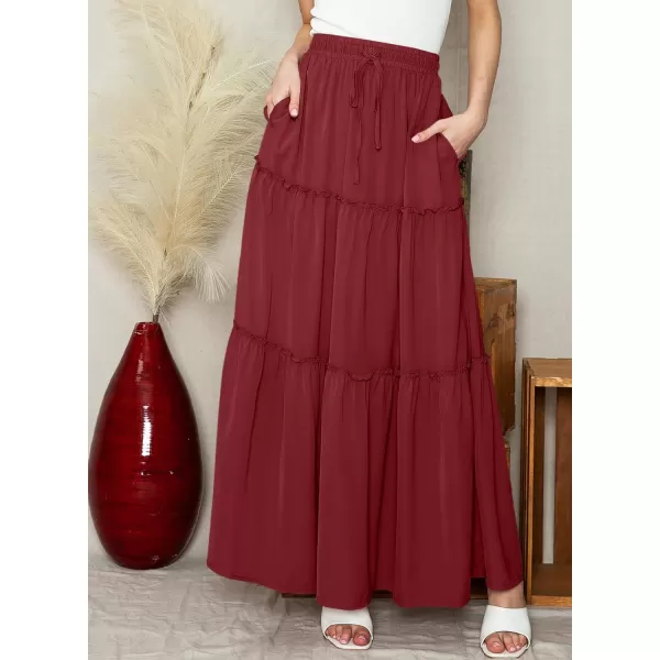 Happy Sailed Womens Floral Print Boho Maxi Skirt Elastic High Waist Pleated Ruffle Flowy Long Skirts S-XL