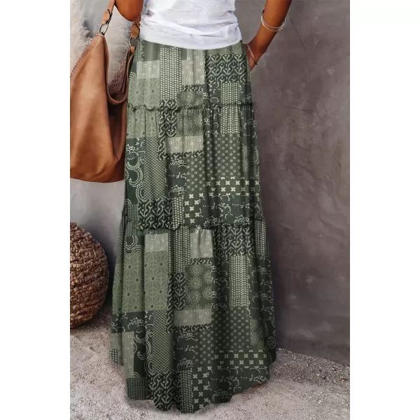 Happy Sailed Womens Floral Print Boho Maxi Skirt Elastic High Waist Pleated Ruffle Flowy Long Skirts S-XL