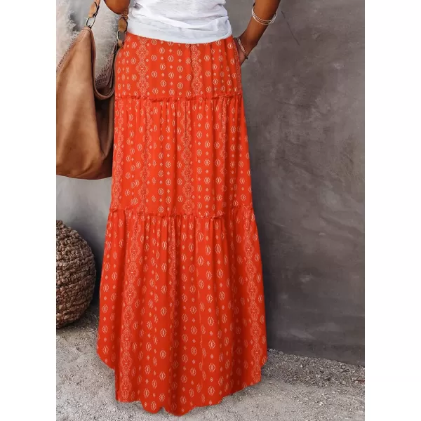 Happy Sailed Womens Floral Print Boho Maxi Skirt Elastic High Waist Pleated Ruffle Flowy Long Skirts S-XL