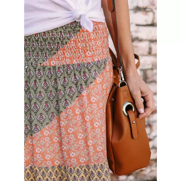 Happy Sailed Womens Floral Print Boho Maxi Skirt Elastic High Waist Pleated Ruffle Flowy Long Skirts S-XL