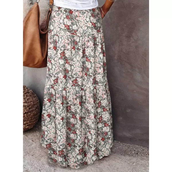 Happy Sailed Womens Floral Print Boho Maxi Skirt Elastic High Waist Pleated Ruffle Flowy Long Skirts S-XL