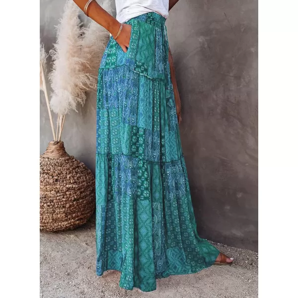 Happy Sailed Womens Floral Print Boho Maxi Skirt Elastic High Waist Pleated Ruffle Flowy Long Skirts S-XL