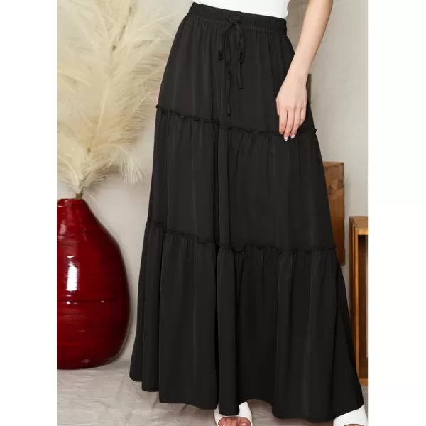 Happy Sailed Womens Floral Print Boho Maxi Skirt Elastic High Waist Pleated Ruffle Flowy Long Skirts S-XL