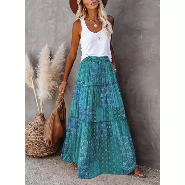 Happy Sailed Womens Floral Print Boho Maxi Skirt Elastic High Waist Pleated Ruffle Flowy Long Skirts S-XL