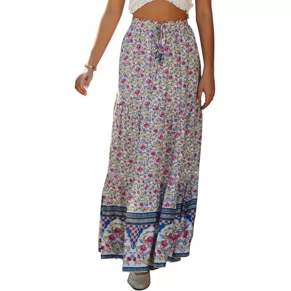 Happy Sailed Womens Floral Print Boho Maxi Skirt Elastic High Waist Pleated Ruffle Flowy Long Skirts S-XL