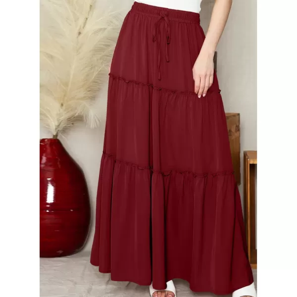 Happy Sailed Womens Floral Print Boho Maxi Skirt Elastic High Waist Pleated Ruffle Flowy Long Skirts S-XL