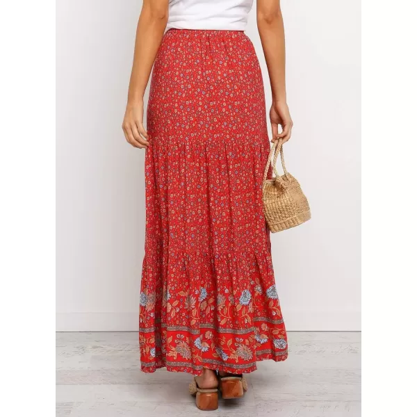 Happy Sailed Womens Floral Print Boho Maxi Skirt Elastic High Waist Pleated Ruffle Flowy Long Skirts S-XL