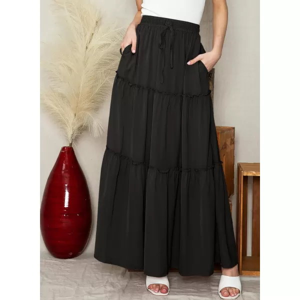Happy Sailed Womens Floral Print Boho Maxi Skirt Elastic High Waist Pleated Ruffle Flowy Long Skirts S-XL