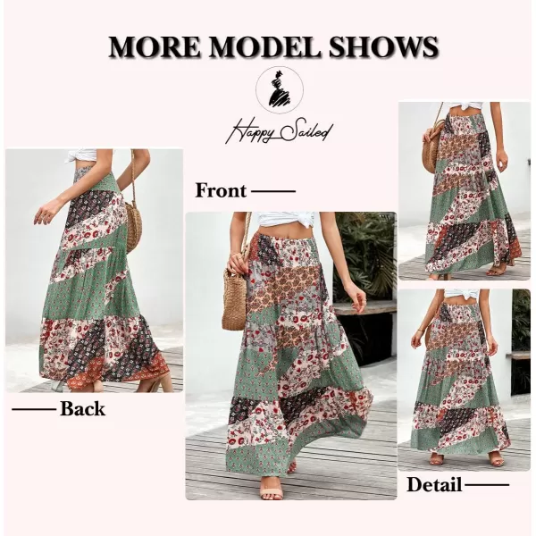 Happy Sailed Womens Floral Print Boho Maxi Skirt Elastic High Waist Pleated Ruffle Flowy Long Skirts S-XL