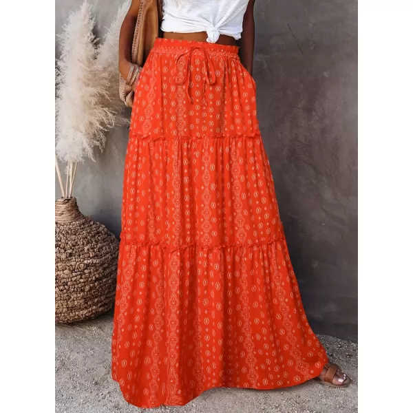Happy Sailed Womens Floral Print Boho Maxi Skirt Elastic High Waist Pleated Ruffle Flowy Long Skirts S-XL