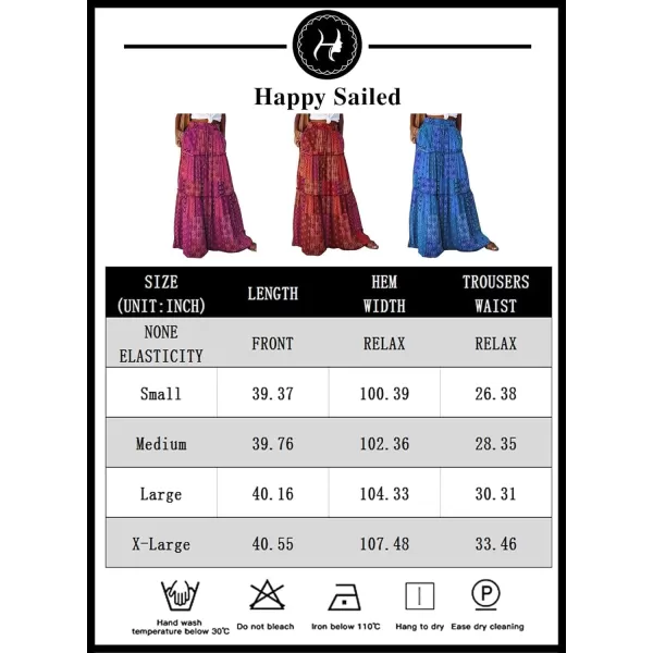 Happy Sailed Womens Floral Print Boho Maxi Skirt Elastic High Waist Pleated Ruffle Flowy Long Skirts S-XL