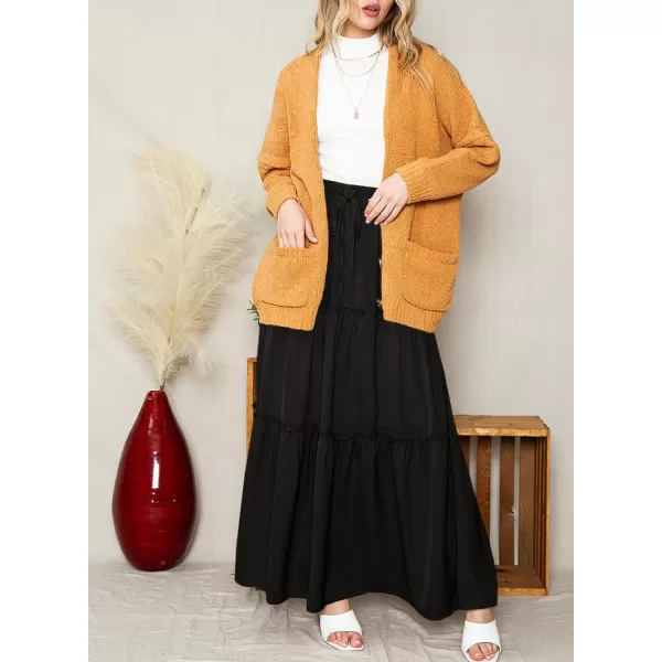 Happy Sailed Womens Floral Print Boho Maxi Skirt Elastic High Waist Pleated Ruffle Flowy Long Skirts S-XL
