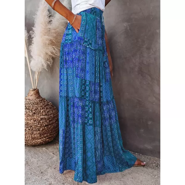 Happy Sailed Womens Floral Print Boho Maxi Skirt Elastic High Waist Pleated Ruffle Flowy Long Skirts S-XL