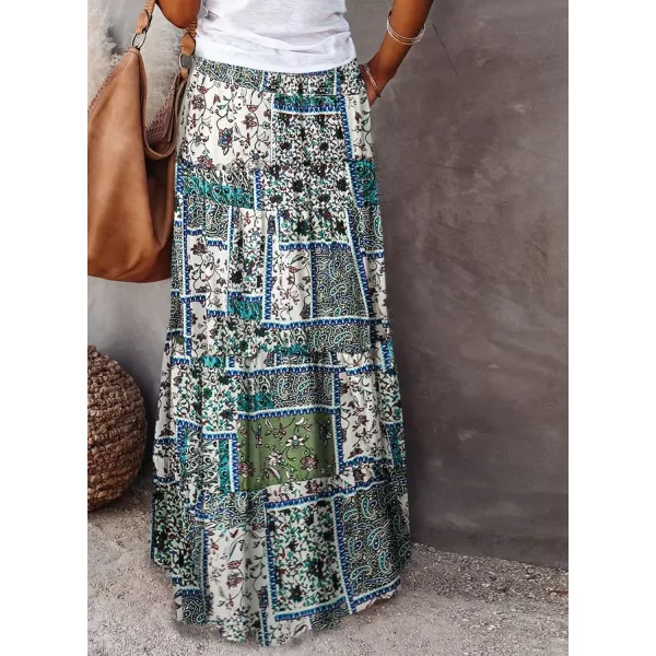 Happy Sailed Womens Floral Print Boho Maxi Skirt Elastic High Waist Pleated Ruffle Flowy Long Skirts S-XL