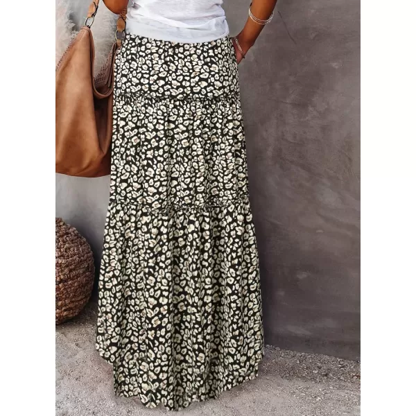 Happy Sailed Womens Floral Print Boho Maxi Skirt Elastic High Waist Pleated Ruffle Flowy Long Skirts S-XL