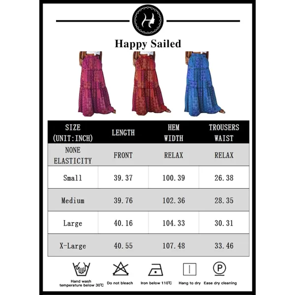 Happy Sailed Womens Floral Print Boho Maxi Skirt Elastic High Waist Pleated Ruffle Flowy Long Skirts S-XL