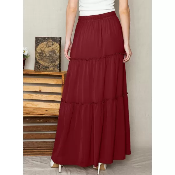 Happy Sailed Womens Floral Print Boho Maxi Skirt Elastic High Waist Pleated Ruffle Flowy Long Skirts S-XL