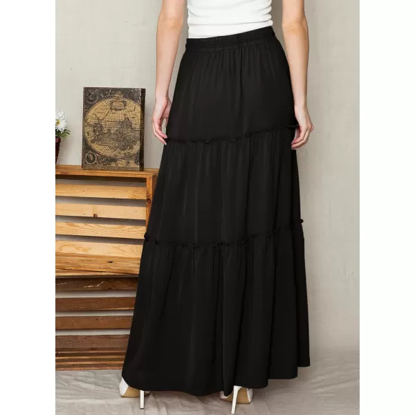 Happy Sailed Womens Floral Print Boho Maxi Skirt Elastic High Waist Pleated Ruffle Flowy Long Skirts S-XL