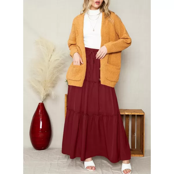Happy Sailed Womens Floral Print Boho Maxi Skirt Elastic High Waist Pleated Ruffle Flowy Long Skirts S-XL