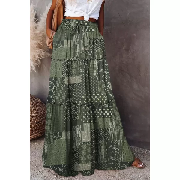 Happy Sailed Womens Floral Print Boho Maxi Skirt Elastic High Waist Pleated Ruffle Flowy Long Skirts S-XL