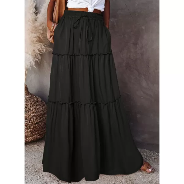 Happy Sailed Womens Floral Print Boho Maxi Skirt Elastic High Waist Pleated Ruffle Flowy Long Skirts S-XL
