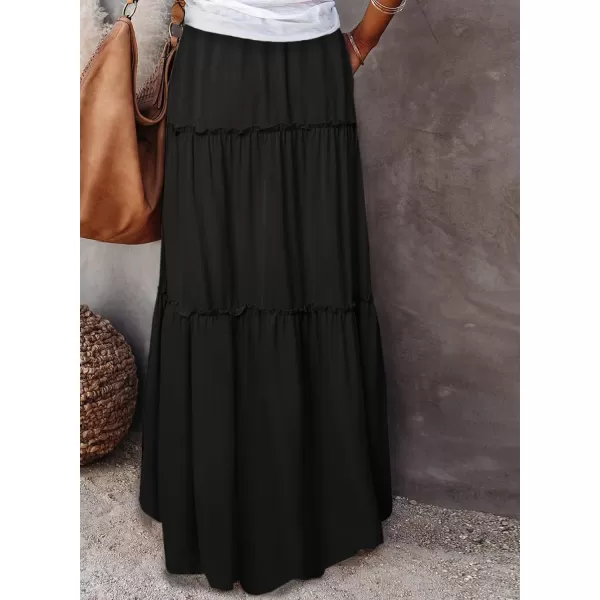 Happy Sailed Womens Floral Print Boho Maxi Skirt Elastic High Waist Pleated Ruffle Flowy Long Skirts S-XL
