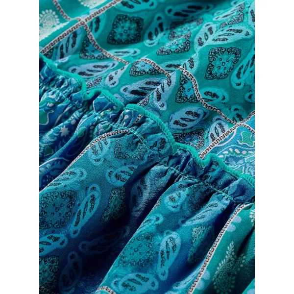 Happy Sailed Womens Floral Print Boho Maxi Skirt Elastic High Waist Pleated Ruffle Flowy Long Skirts S-XL