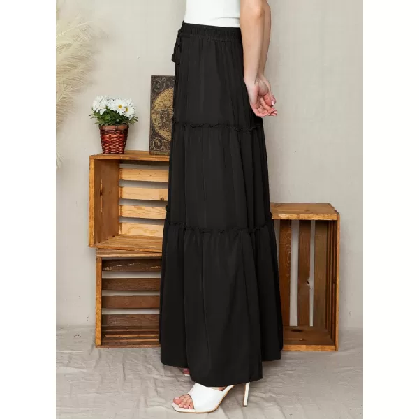 Happy Sailed Womens Floral Print Boho Maxi Skirt Elastic High Waist Pleated Ruffle Flowy Long Skirts S-XL