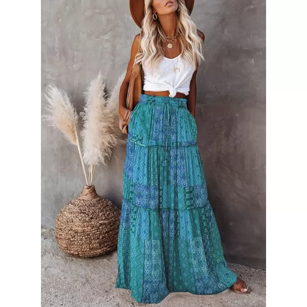 Happy Sailed Womens Floral Print Boho Maxi Skirt Elastic High Waist Pleated Ruffle Flowy Long Skirts S-XL