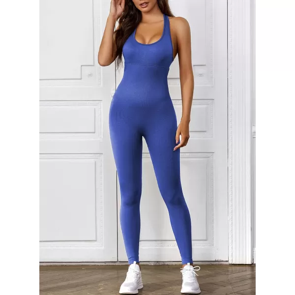 Happy Sailed Women's Jumpsuits Ribbed One Piece Workout Rompers Long Sleeve Front Zipper Bodycon Yoga Romper for Exercise