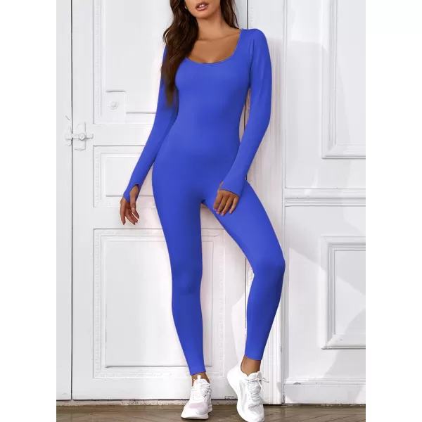 Happy Sailed Women's Jumpsuits Ribbed One Piece Workout Rompers Long Sleeve Front Zipper Bodycon Yoga Romper for Exercise