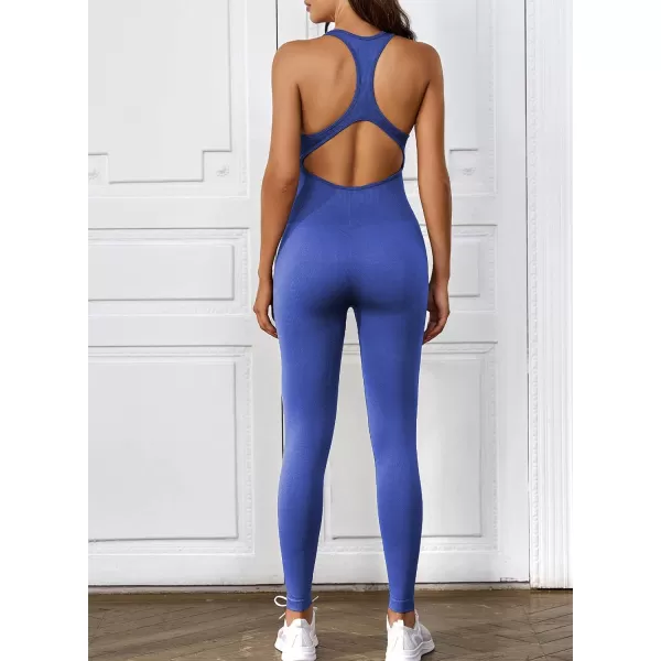 Happy Sailed Women's Jumpsuits Ribbed One Piece Workout Rompers Long Sleeve Front Zipper Bodycon Yoga Romper for Exercise