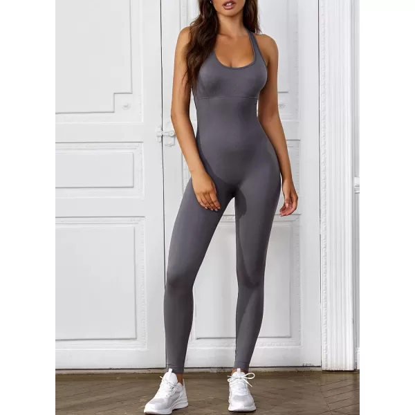 Happy Sailed Women's Jumpsuits Ribbed One Piece Workout Rompers Long Sleeve Front Zipper Bodycon Yoga Romper for Exercise