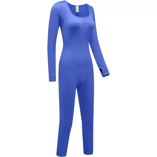 Happy Sailed Women's Jumpsuits Ribbed One Piece Workout Rompers Long Sleeve Front Zipper Bodycon Yoga Romper for Exercise
