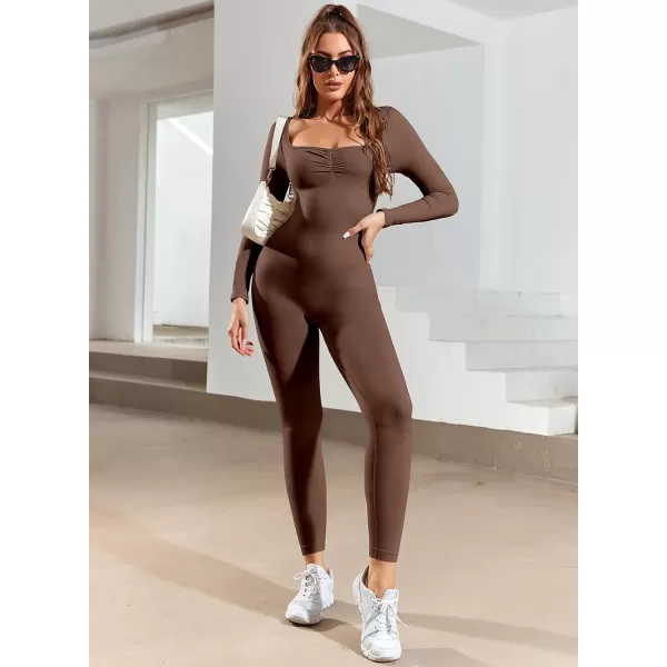 Happy Sailed Women's Jumpsuits Ribbed One Piece Workout Rompers Long Sleeve Front Zipper Bodycon Yoga Romper for Exercise