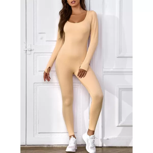 Happy Sailed Women's Jumpsuits Ribbed One Piece Workout Rompers Long Sleeve Front Zipper Bodycon Yoga Romper for Exercise