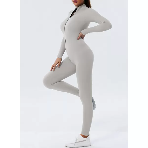 Happy Sailed Women's Jumpsuits Ribbed One Piece Workout Rompers Long Sleeve Front Zipper Bodycon Yoga Romper for Exercise