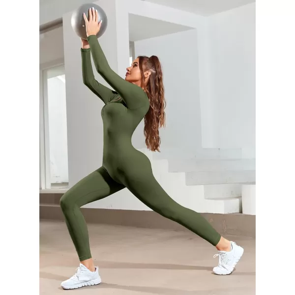 Happy Sailed Women's Jumpsuits Ribbed One Piece Workout Rompers Long Sleeve Front Zipper Bodycon Yoga Romper for Exercise
