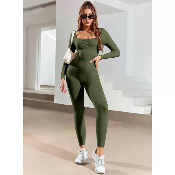 Happy Sailed Women's Jumpsuits Ribbed One Piece Workout Rompers Long Sleeve Front Zipper Bodycon Yoga Romper for Exercise