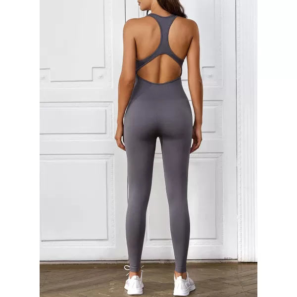 Happy Sailed Women's Jumpsuits Ribbed One Piece Workout Rompers Long Sleeve Front Zipper Bodycon Yoga Romper for Exercise