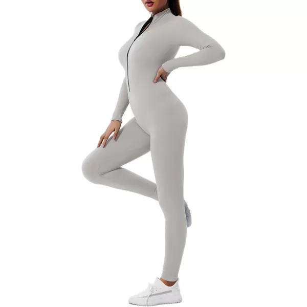 Happy Sailed Women's Jumpsuits Ribbed One Piece Workout Rompers Long Sleeve Front Zipper Bodycon Yoga Romper for Exercise