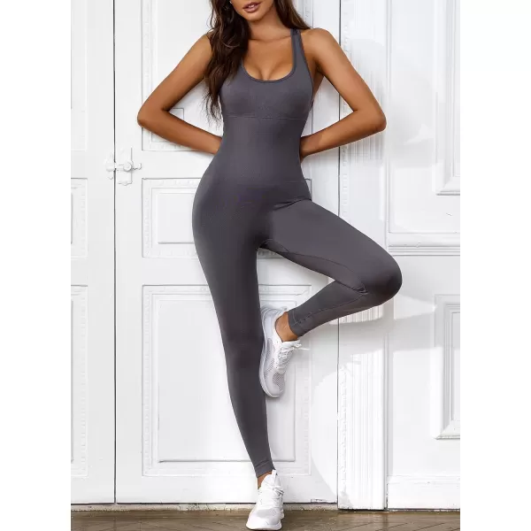 Happy Sailed Women's Jumpsuits Ribbed One Piece Workout Rompers Long Sleeve Front Zipper Bodycon Yoga Romper for Exercise