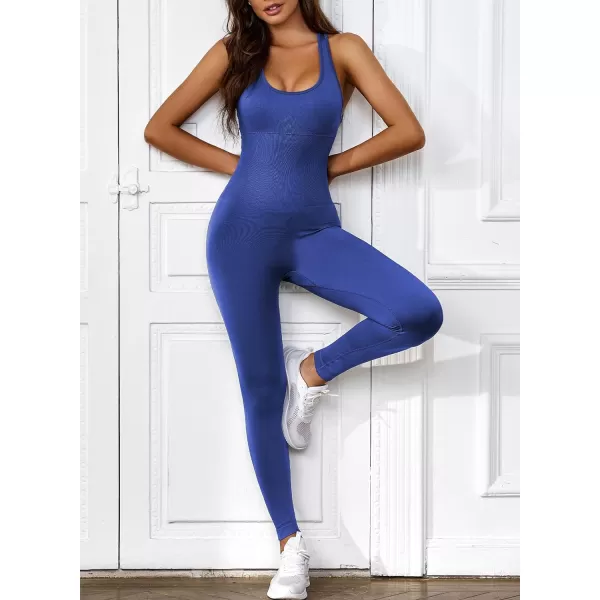 Happy Sailed Women's Jumpsuits Ribbed One Piece Workout Rompers Long Sleeve Front Zipper Bodycon Yoga Romper for Exercise