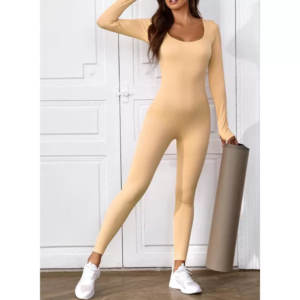 Happy Sailed Women's Jumpsuits Ribbed One Piece Workout Rompers Long Sleeve Front Zipper Bodycon Yoga Romper for Exercise