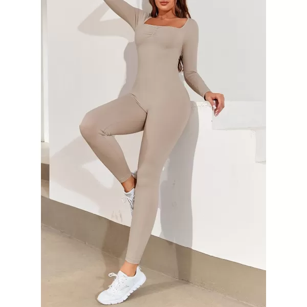 Happy Sailed Women's Jumpsuits Ribbed One Piece Workout Rompers Long Sleeve Front Zipper Bodycon Yoga Romper for Exercise