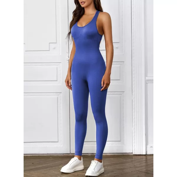Happy Sailed Women's Jumpsuits Ribbed One Piece Workout Rompers Long Sleeve Front Zipper Bodycon Yoga Romper for Exercise
