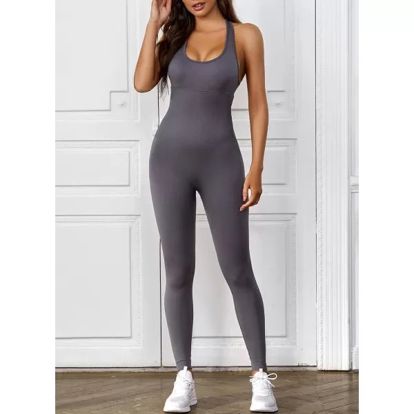 Happy Sailed Women's Jumpsuits Ribbed One Piece Workout Rompers Long Sleeve Front Zipper Bodycon Yoga Romper for Exercise